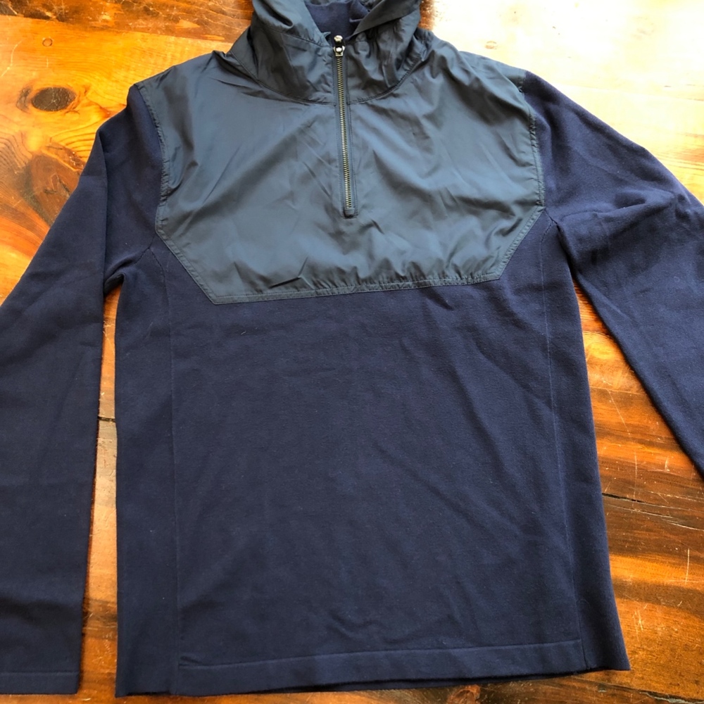Ralph Lauren Mens Pullover 1/4 zip with hood. Navy